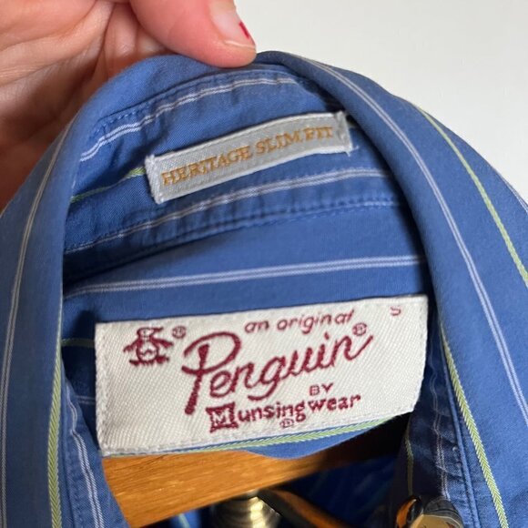 ORIGINAL PENGUIN ~ Blue and Yellow Striped Men's button down - Picture 4 of 7